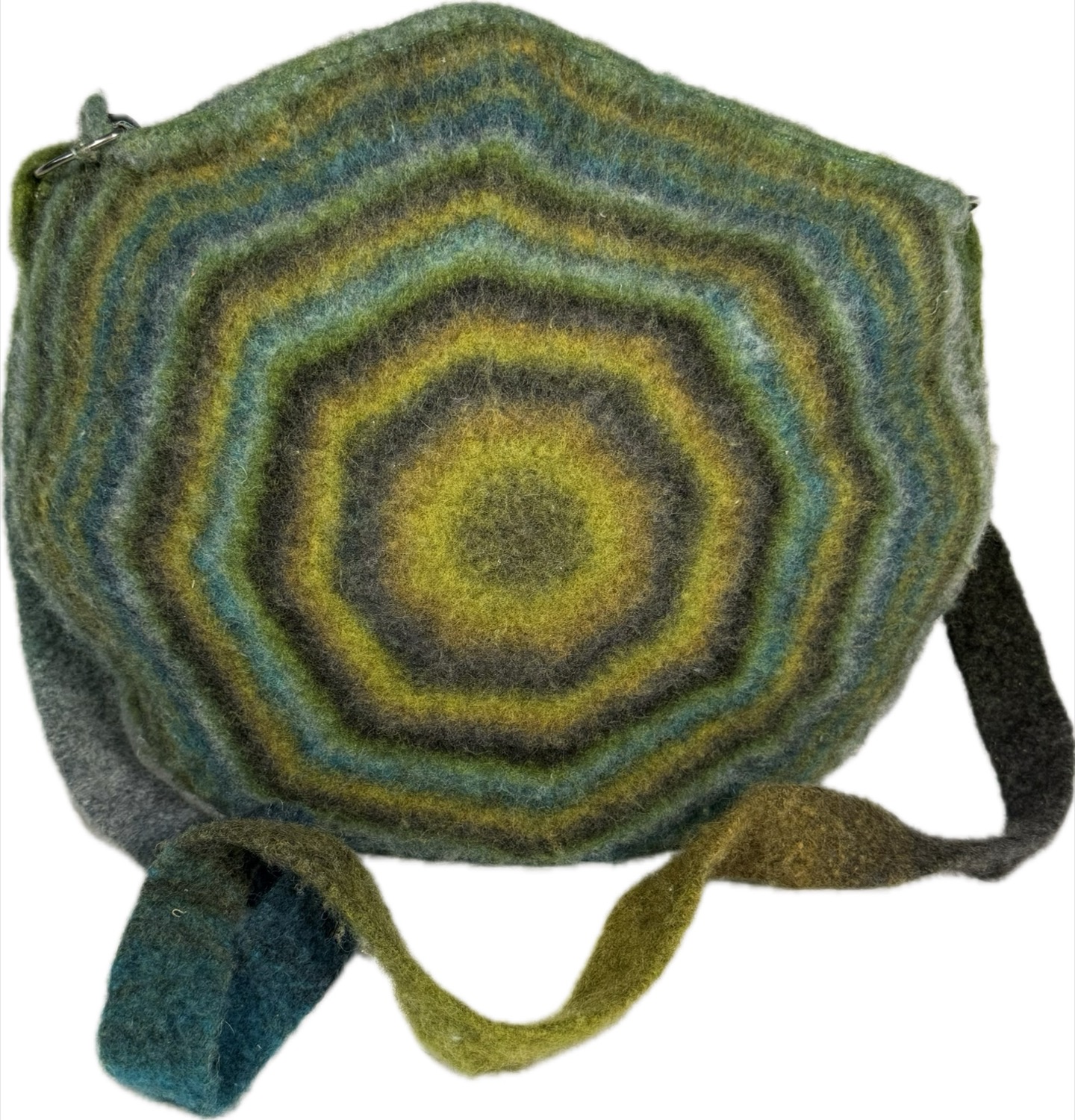 Earth tone purse with octagonal spiral pattern